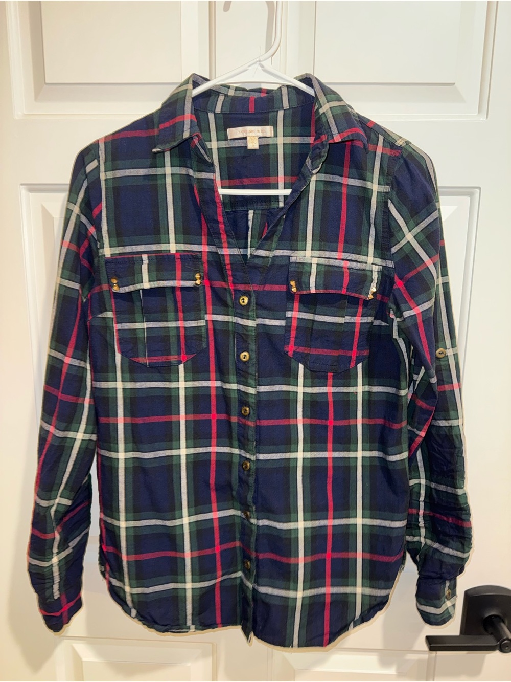 Skies Are Blue Navy Green Plaid Button-Down Shirt
